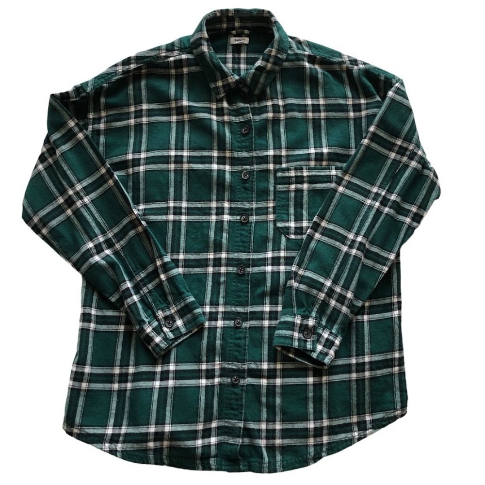GARAGE Dylan Button Up Shirt Green Plaid Flannel Shirt  XS Cotton Relaxed Fit